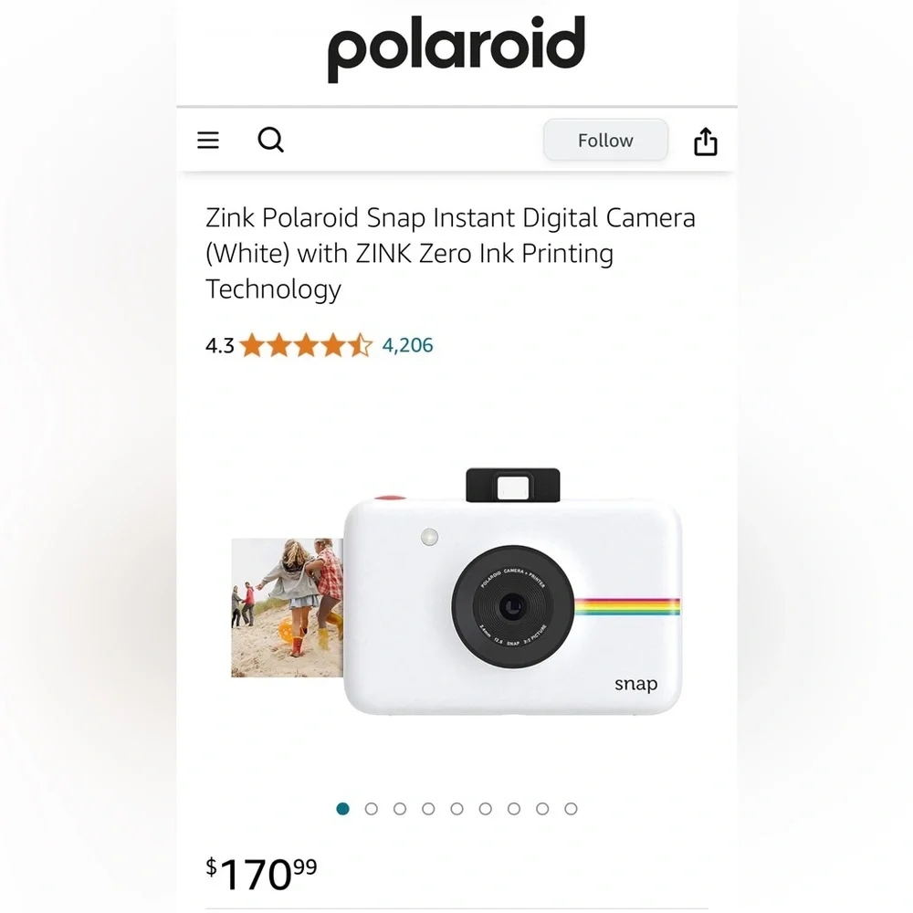 Zink Polaroid Snap Instant Digital Camera with ZINK Zero Ink Printing Technology